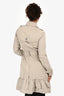 Burberry London Beige Nylon Ruffle Hemmed Trench Coat Size 2 US with Belt