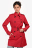 Burberry London Red Nylon Double Breasted Trench Coat With Belt Size 4
