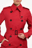 Burberry London Red Nylon Double Breasted Trench Coat With Belt Size 4