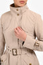 Burberry Blue Label Detailed Hem Zip Up Trench Coat With Belt Size 38