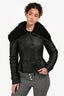 Burberry London Black Lambskin Leather Collar Detailed Jacket Size 6 US