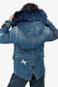 Mr & Mrs Italy Blue Denim Patch Embellished Fur Hooded Padded Jacket Size XXS