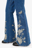 Gucci Blue Mid-Rise Wide Leg Gold Embroidered Jeans Size 29