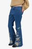 Gucci Blue Mid-Rise Wide Leg Gold Embroidered Jeans Size 29