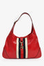 Gucci Red Leather Canvas Stripe Medium Jackie Bag
