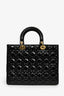 Christian Dior 2015 Black Patent Leather Large Lady Dior with Strap