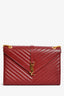 Saint Laurent Burgundy Chevron Leather Envelope Large Chain Shoulder Bag