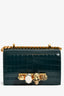 Alexander McQueen Green Croc Embossed Knuckle Shoulder Bag