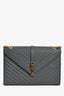 Saint Laurent Grey Chevron Leather Envelope Large Chain Shoulder Bag