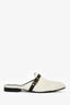 Lorena Antoniazzi White Tweed Leather Buckle Slide Mules Size 37