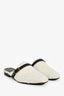 Lorena Antoniazzi White Tweed Leather Buckle Slide Mules Size 37
