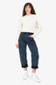 Rag & Bone Washed Dark Blue Quilted Charlie Barrel Leg Jeans Size 24