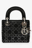 Christian Dior 2019 Black Satin Crystal Embellished Mini Lady Dior with Strap
