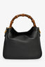 Gucci Black Leather Bamboo Handle Double G Small 'Diana' Bag with Strap