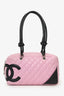Pre-Loved Chanel™ 2004-05 Pink/Black Leather Medium Ligne Cambon Bowling Bag