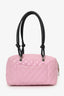 Pre-Loved Chanel™ 2004-05 Pink/Black Leather Medium Ligne Cambon Bowling Bag