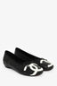 Pre-Loved Chanel™ 2004 Black/White 'Cambon' CC Ballet Flats Size 36