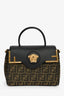 Fendi x Versace Black Leather/Zucca Top Handle Bag with Strap