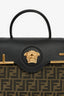 Fendi x Versace Black Leather/Zucca Top Handle Bag with Strap