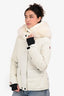 Moncler Grenobale 2018 White Down 'Entova' Ski Jacket with Detachable Fox Fur Hood Size 0