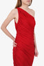 Norma Kamali Red One Shoulder Long Ruched Dress Size 38