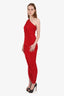 Norma Kamali Red One Shoulder Long Ruched Dress Size 38