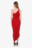 Norma Kamali Red One Shoulder Long Ruched Dress Size 38