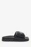 Prada Black Leather Padded Triangle Slides Size 35