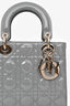 Christian Dior 2021 Grey Patent Leather Small Lady Dior Top Handle With Strap