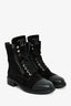 Pre-Loved Chanel™ 2018 Black Quilted Suede Lace Up Boots Size 37