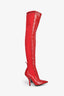 Fendi Red Leather/Knit Over The Knee 'Rockoko' Heeled Boots Size 37
