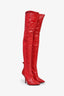 Fendi Red Leather/Knit Over The Knee 'Rockoko' Heeled Boots Size 37