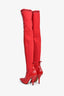 Fendi Red Leather/Knit Over The Knee 'Rockoko' Heeled Boots Size 37