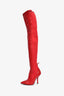 Fendi Red Leather/Knit Over The Knee 'Rockoko' Heeled Boots Size 37