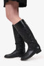 Pre-Loved Chanel™ Black Leather Quilted Knee High Boots Size 39