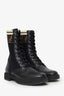 Fendi Black Leather Zucca Stretch Knit Combat Boots Size 38