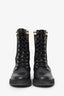 Fendi Black Leather Zucca Stretch Knit Combat Boots Size 38