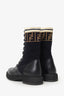 Fendi Black Leather Zucca Stretch Knit Combat Boots Size 38