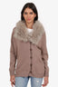 Brunello Cucinelli Taupe Cashmere/Shearling Collar Cardigan Size M