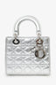 Christian Dior 2017 Silver Metallic Leather Cannage Small Lady Dior With Strap