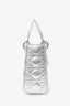 Christian Dior 2017 Silver Metallic Leather Cannage Small Lady Dior With Strap