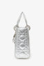 Christian Dior 2017 Silver Metallic Leather Cannage Small Lady Dior With Strap
