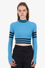 Versace Blue/Black Ribbed Knit Long Sleeve Crop Top Size 38