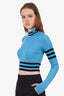 Versace Blue/Black Ribbed Knit Long Sleeve Crop Top Size 38