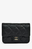 Pre-Loved Chanel™ 2021+ Black Caviar Leather Small Flap Card Holder On Chain Champagne Hardware