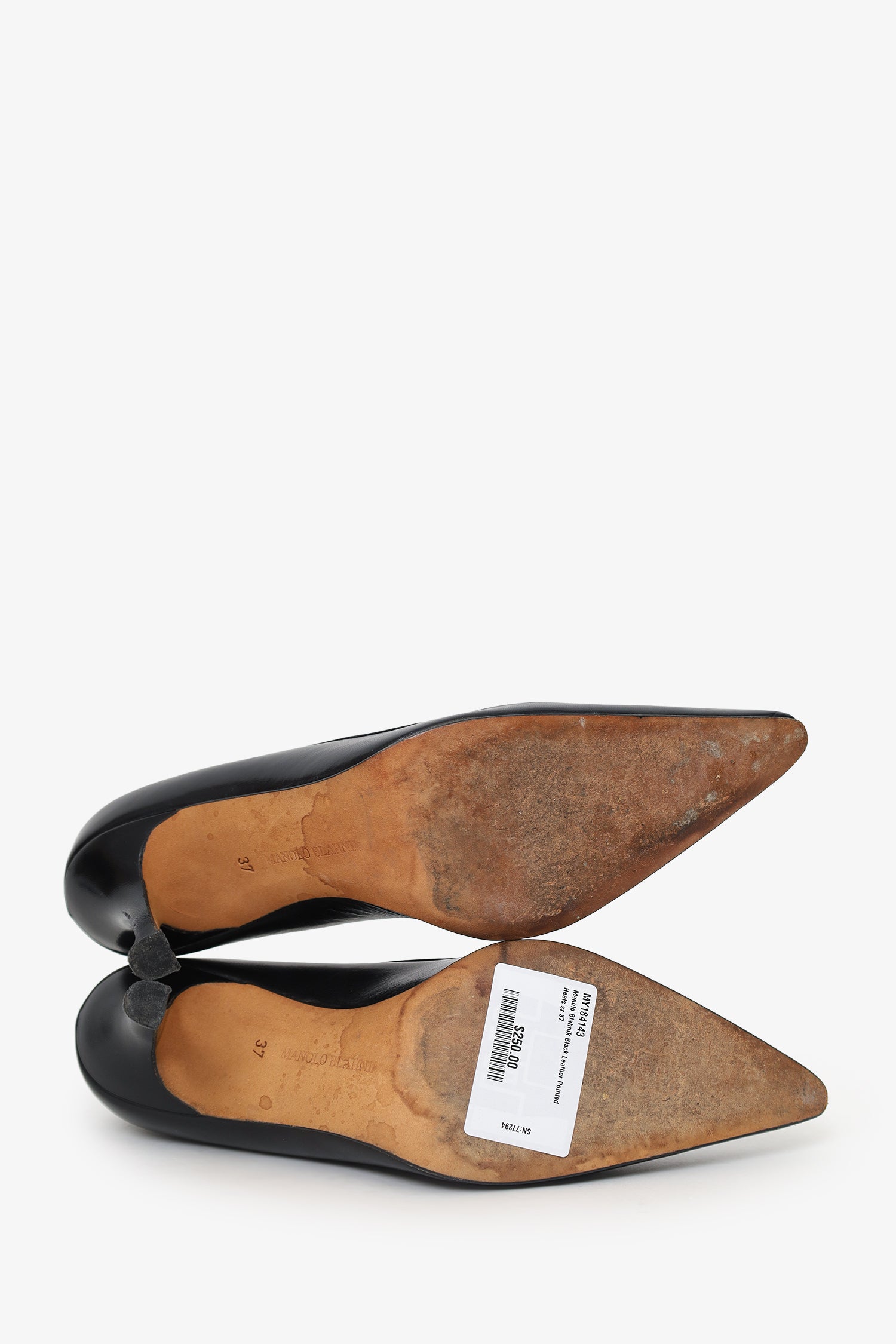 Manolo Blahnik Black Leather Pointed Heels Size 37 – Mine & Yours