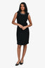 Prada 2014 Black Embellished Neckline Midi Cocktail Dress Size 38