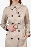 Burberry London Beige Satin Double Breasted Short Trench Coat With Belt Size 2 US