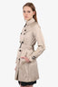 Burberry London Beige Satin Double Breasted Short Trench Coat With Belt Size 2 US