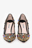 Miu Miu Black Suede Leather Gem Embellished Heels Size 36.5